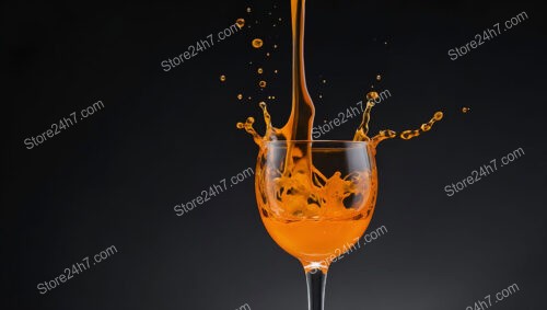 Orange Liquid Splashing in a Wine Glass