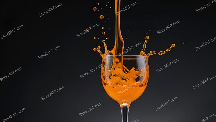 Orange Liquid Splashing in a Wine Glass