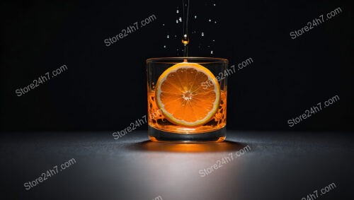 Orange Slice in a Glass of Vibrant Liquid