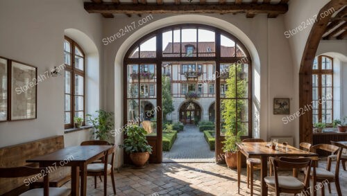 Charming Bavarian House with Arched Entrance and Courtyard View