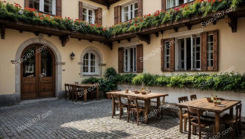 Picturesque Bavarian House with Flowering Balconies and Courtyard