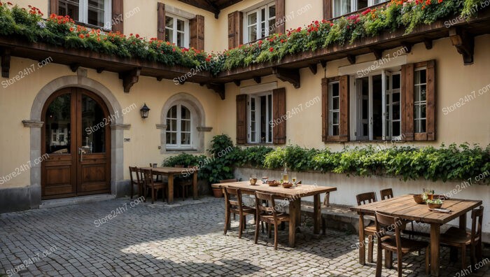 Picturesque Bavarian House with Flowering Balconies and Courtyard