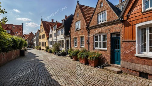 Picturesque Brick Gothic Houses Along a Northern German Street