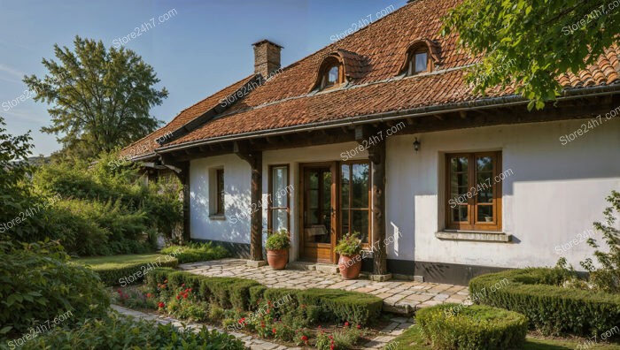 Picturesque Countryside Cottage with Red-Tiled Roof and Garden