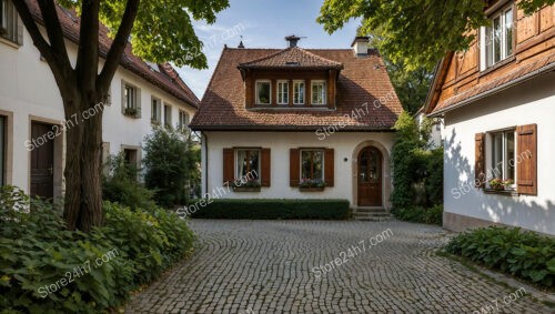 Picturesque German Cottage with Red-Tiled Roof and Greenery