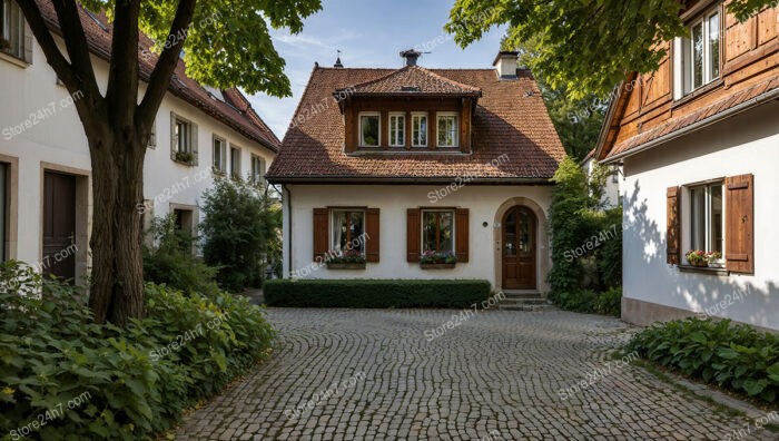 Picturesque German Cottage with Red-Tiled Roof and Greenery