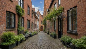 Picturesque Gothic Brick Alley with Greenery