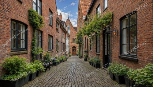 Picturesque Gothic Brick Alley with Greenery