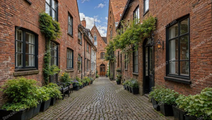 Picturesque Gothic Brick Alley with Greenery