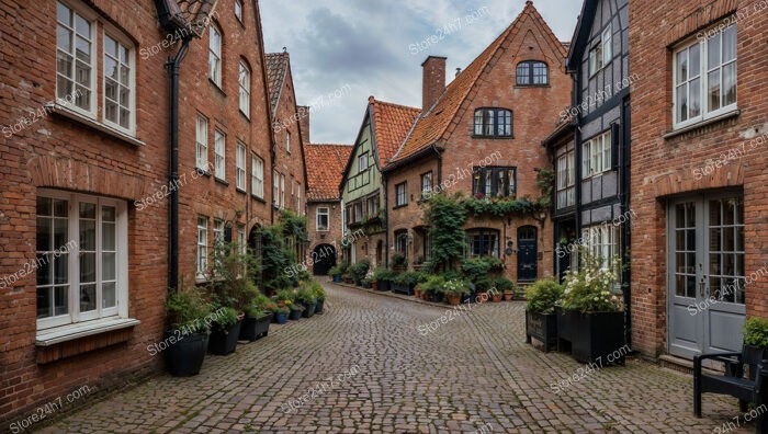 Picturesque Gothic Brick Houses with Cobblestone Courtyard