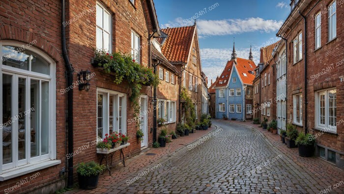 Picturesque Gothic Brick Houses with Vibrant Greenery