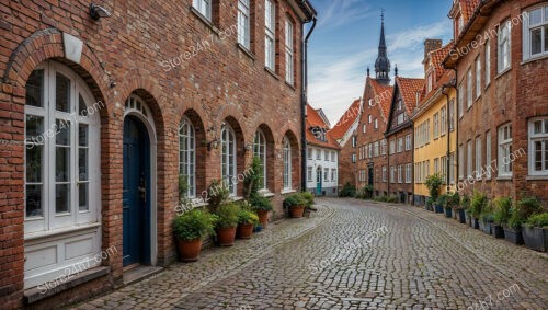 Picturesque Gothic Brick Street with Arched Windows