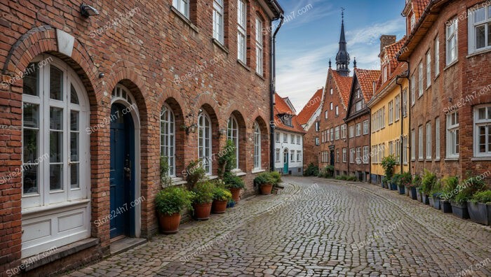 Picturesque Gothic Brick Street with Arched Windows