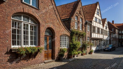 Picturesque Gothic Street with Historical Brick Houses