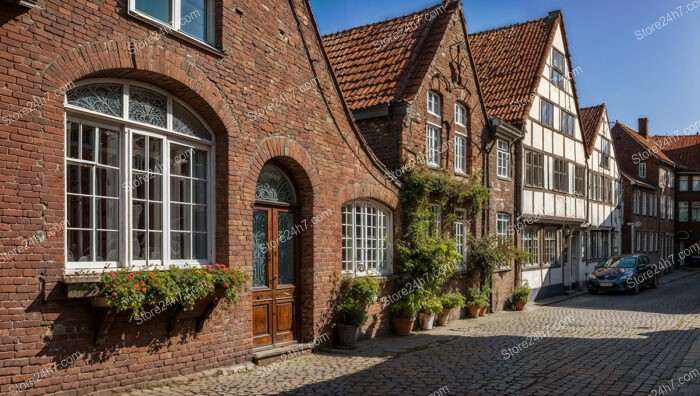 Picturesque Gothic Street with Historical Brick Houses