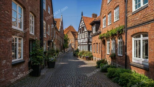 Picturesque Gothic Street with Red Brick Houses