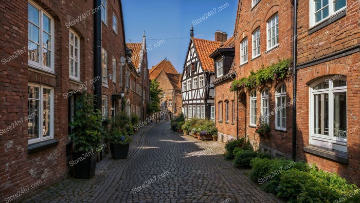 Picturesque Gothic Street with Red Brick Houses