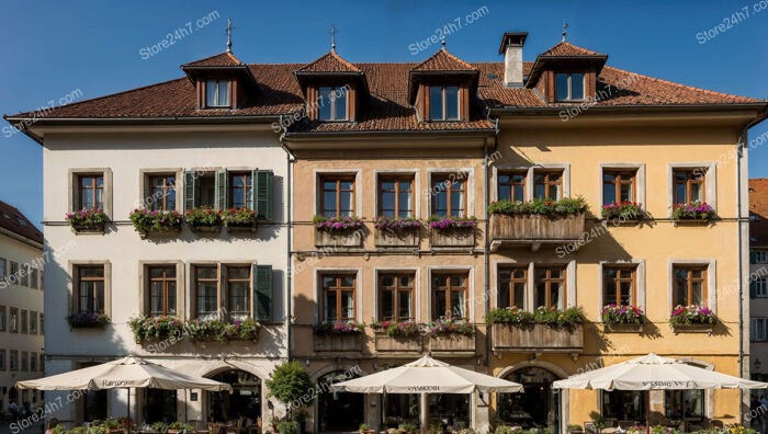 Charming Bavarian Townhouse with Flower Boxes and Shutters