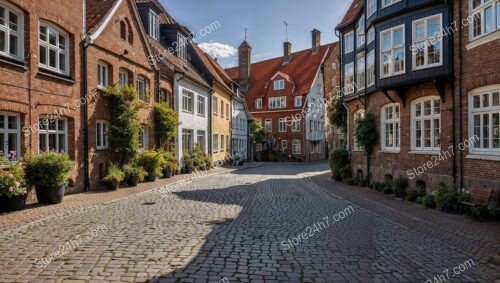 Quaint German Street with Historical Brick Houses