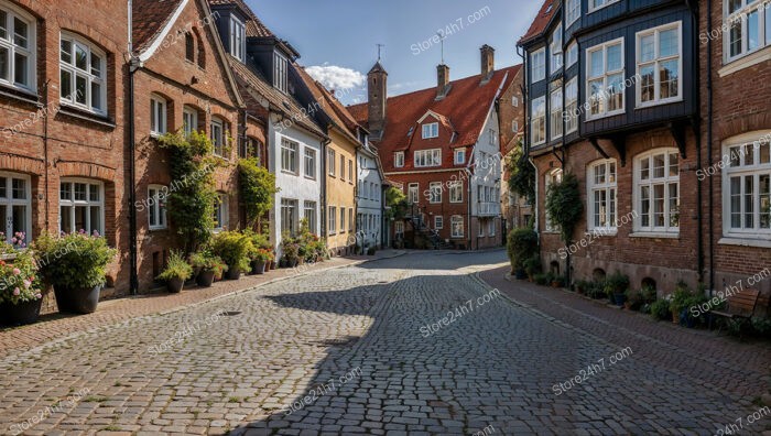 Quaint German Street with Historical Brick Houses