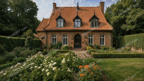 Quaint Gothic Brick House with Beautiful Garden Landscape