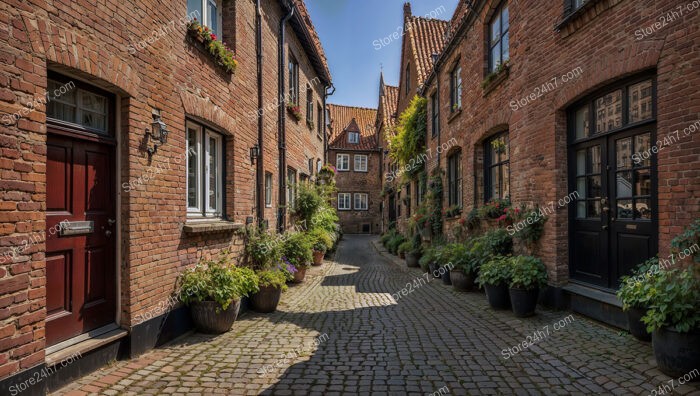 Quaint Gothic Brick Houses on a Narrow Street