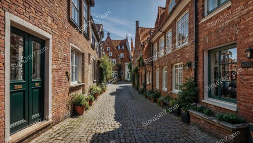 Quaint Gothic Brick Houses on Cobblestone Street