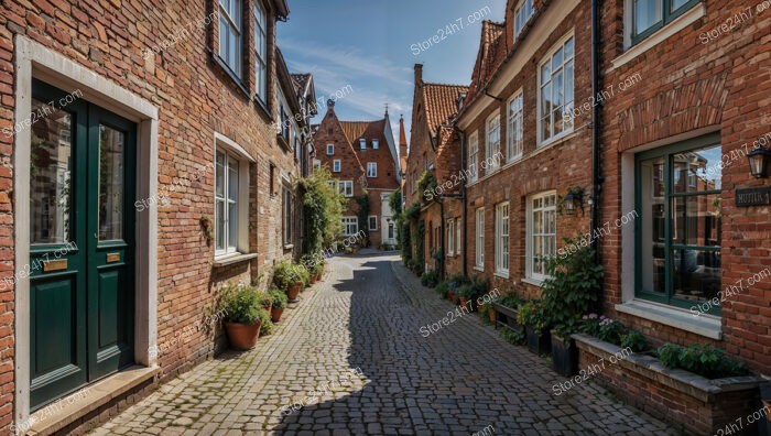 Quaint Gothic Brick Houses on Cobblestone Street