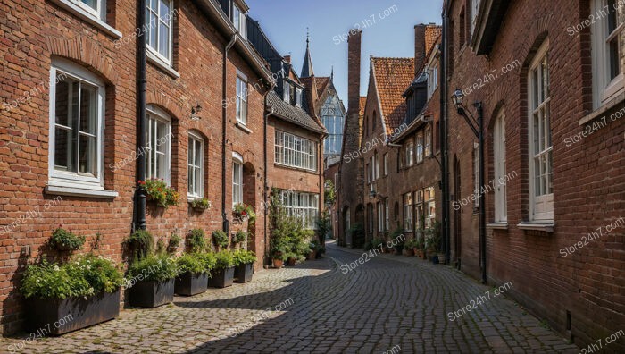 Quaint Gothic Brick Lane with Vibrant Greenery