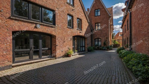 Quaint Gothic Courtyard with Red Brick Buildings