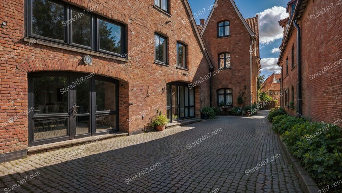 Quaint Gothic Courtyard with Red Brick Buildings