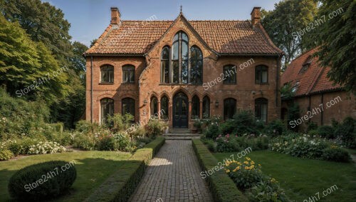 Quaint Gothic House with Elegant Garden Pathway