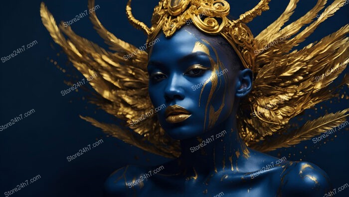 Radiant Model with Gold Headdress and Blue Skin