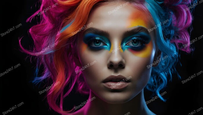 Radiant Spectrum: Neon Makeup with Futuristic Hair Design