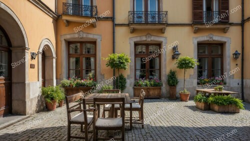 Refined Bavarian City Courtyard House with Arched Windows