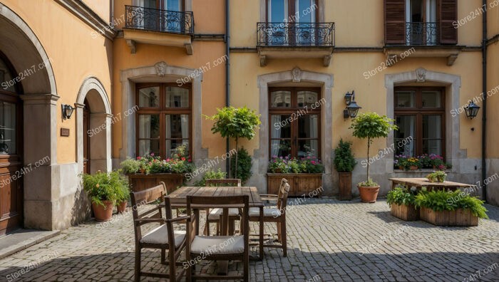 Refined Bavarian City Courtyard House with Arched Windows