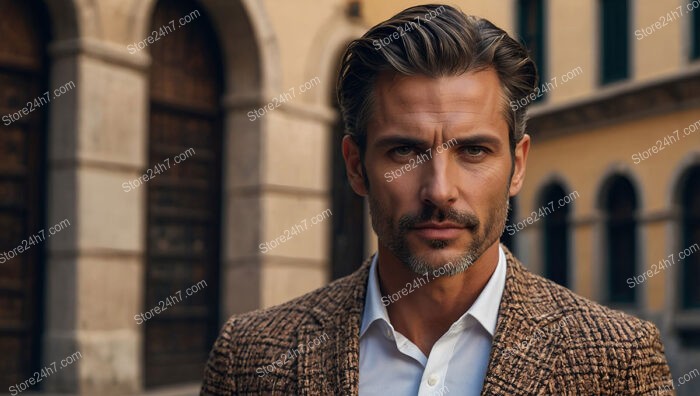 Refined Sophistication: Man in a Brown Textured Jacket