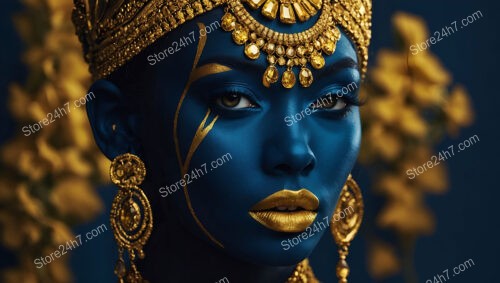 Regal Portrait with Gold Adornments and Blue Face Paint