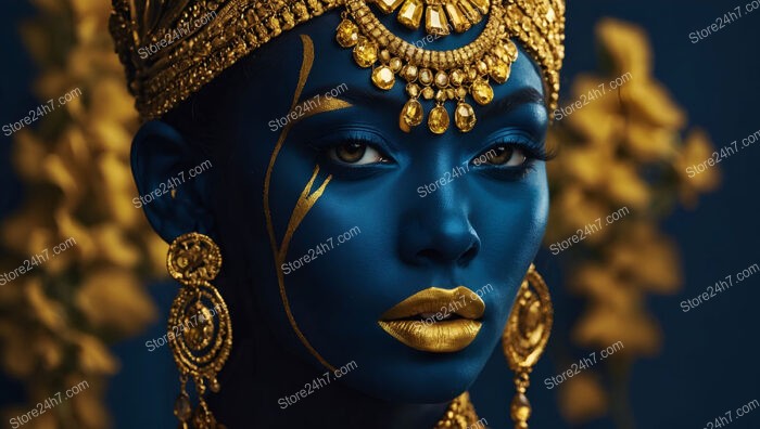 Regal Portrait with Gold Adornments and Blue Face Paint