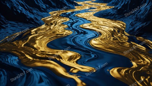 River of Liquid Gold Flowing Through Dark Blue Terrain