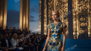 Royal Evening Gown Shines in Golden Gala Setting