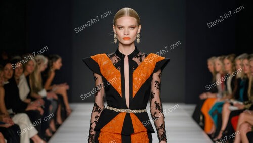 Runway Glamour: Exquisite Orange and Black Couture Design