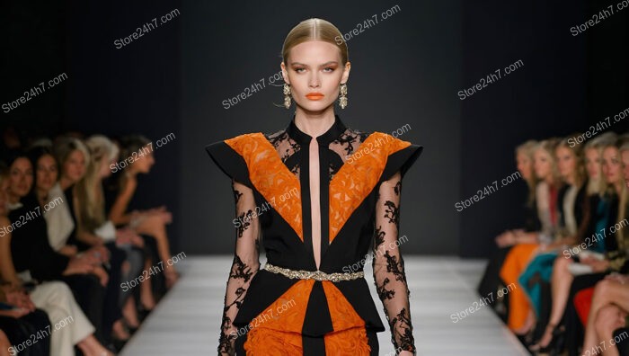 Runway Glamour: Exquisite Orange and Black Couture Design