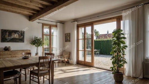 Rustic Bavarian Dining Room with Natural Light and Garden View