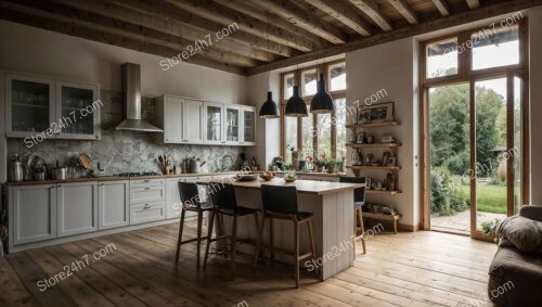 Rustic Bavarian Kitchen with Wooden Beams and Modern Amenities