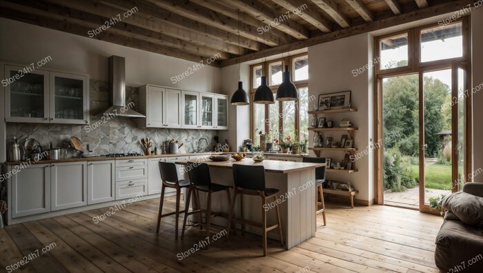 Rustic Bavarian Kitchen with Wooden Beams and Modern Amenities