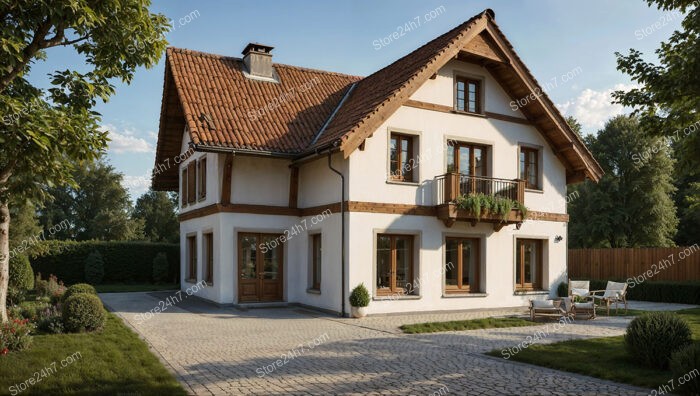 Rustic Country Home with Red-Tiled Roof and Patio