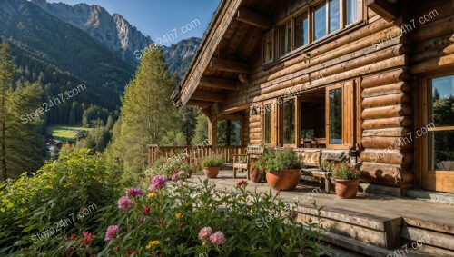 Rustic Log Cabin with Garden and Mountain Views