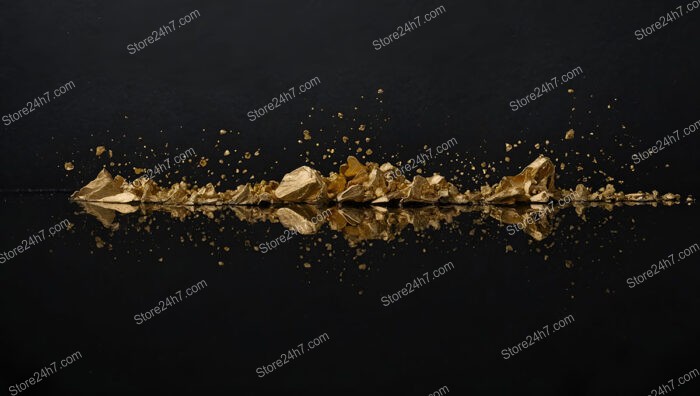 Scattered Gold Nuggets with Reflective Surface on Black