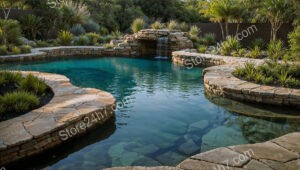 Serene Backyard Pool with Natural Stone Waterfall Design